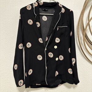 Topshop Charcoal Top with Floral Accents